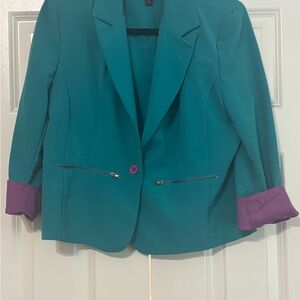 Material Girl Teal Blazer with Purple Accents